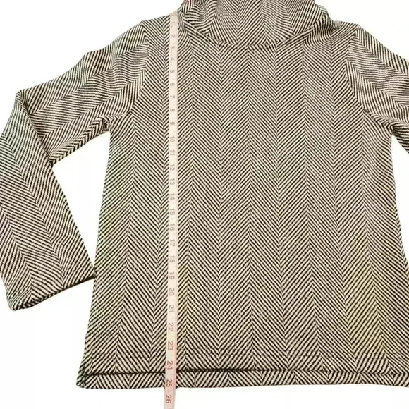 J Crew Funnelneck Black Herringbone Print Fleece Lined Comfy Pullover Sweater - Picture 10 of 14